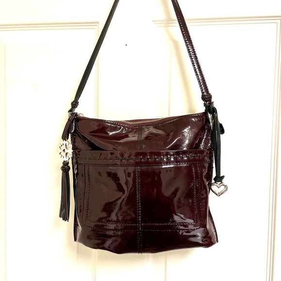 BRIGHTON RAE BURGUNDY PATENT LEATHER SHOULDER BAG - Picture 2 of 11
